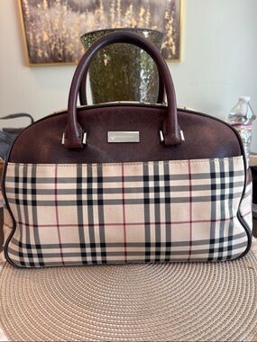 Burberry Boston Bag with Brown Leather Trim and Black Accents
